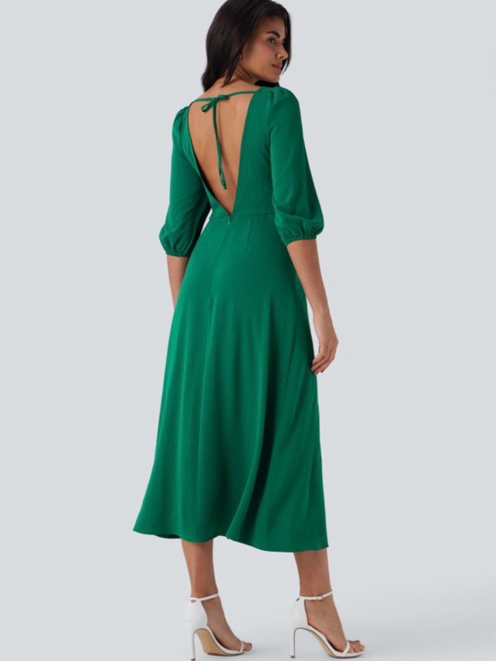 Halara Tie Back Zipper Puff Sleeve Dress Lush Meadow Green NEW Large L